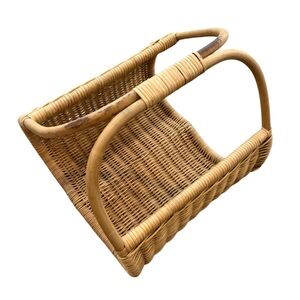Vintage rattan Wicker Magazine Holder carry all basket decor French style